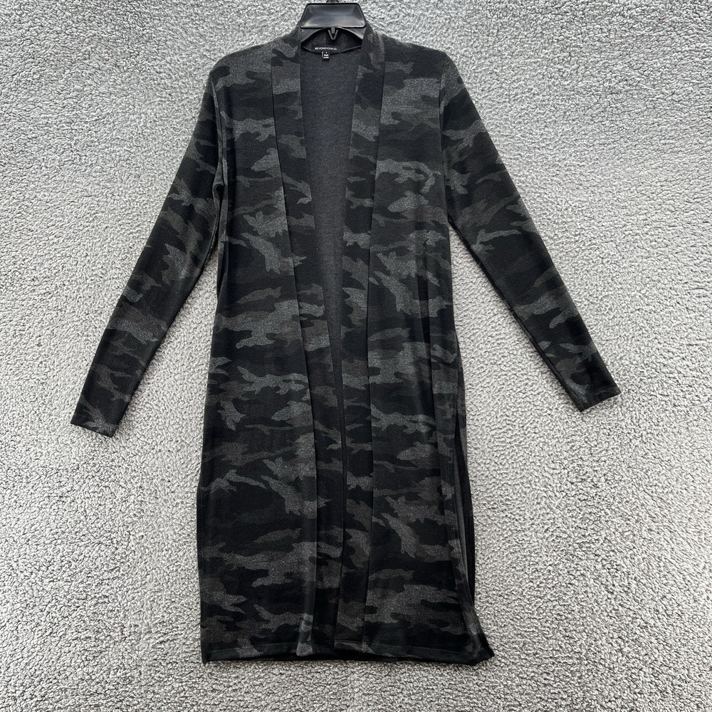 Beyond Yoga Sweater Small Black Green Camo Open Front High Slit Long Duster